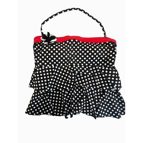 Kenneth Cole Reaction Women Retro Polka Dot Tiered Layers Ruffles Swimsuit Top L - Picture 1 of 8